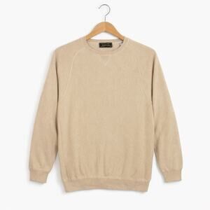 Peru Unlimited Sweater Mens XL Beige Baby Alpaca Wool Knit Pullover Crewneck